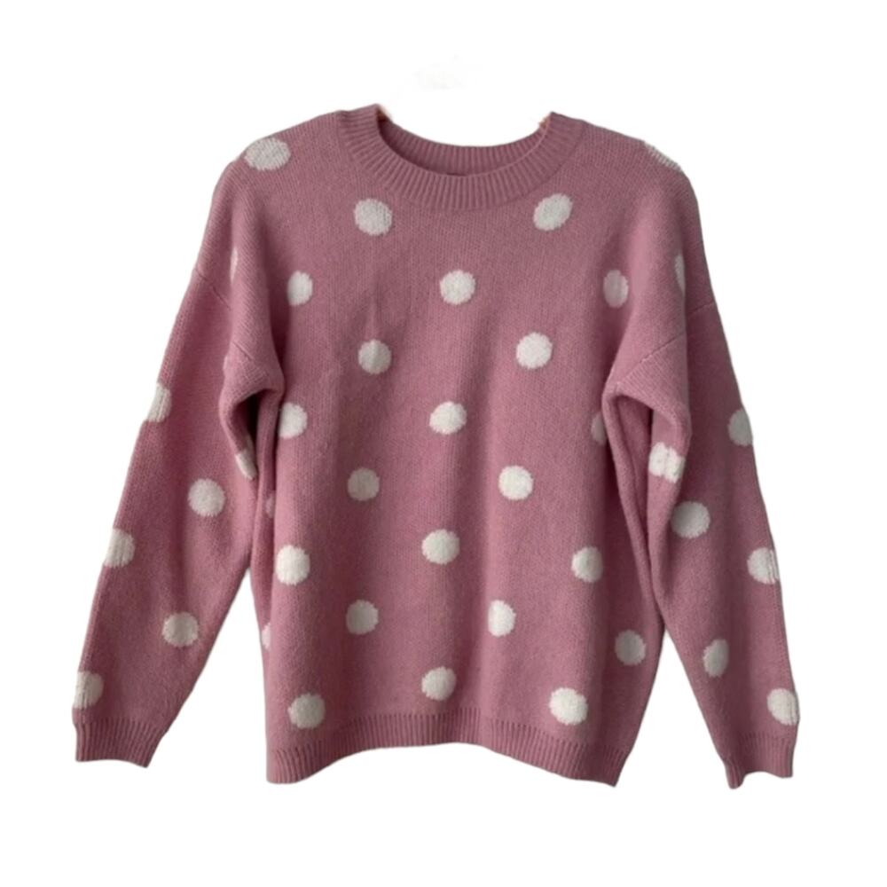 Chelsea & Theodore Pink Misty Mauve and White polka dot sweater size Small